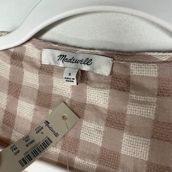 Madewell Tan Gingham Check Sweetheart Wrap Top Size Small - Picture 8 of 9